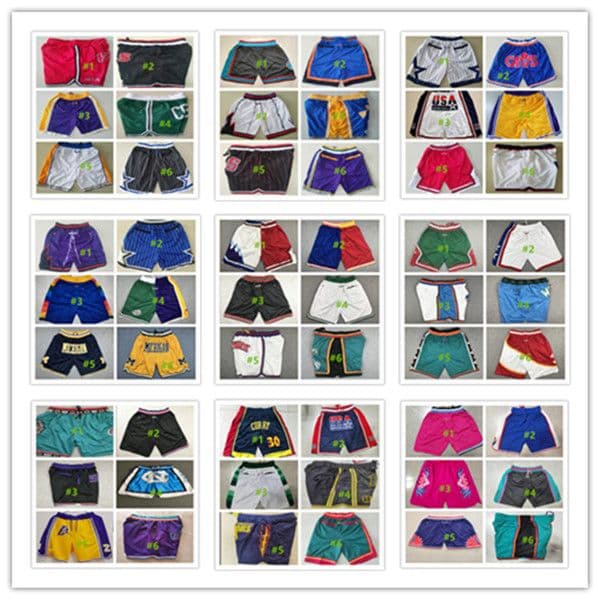 Man Just Breathable Sports Don Shorts Basketball Pants Retro Training Short with Zipper Pockets Sewn All-Star Golden State LA Chicago Boston Toronto Orlando Miami