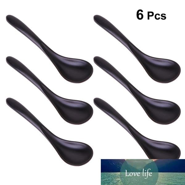 6PCS A5 Melamine Flatware Black Imitation Porcelain Soup Spoon Durable Tableware for Home (HS0123)
