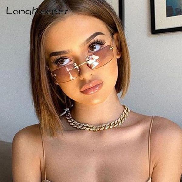 New Small Rectangle Sunglasses Women Vintage Rimless Square Sun Glasses For Ladies UV400 Eyewear Zonnebril Dames