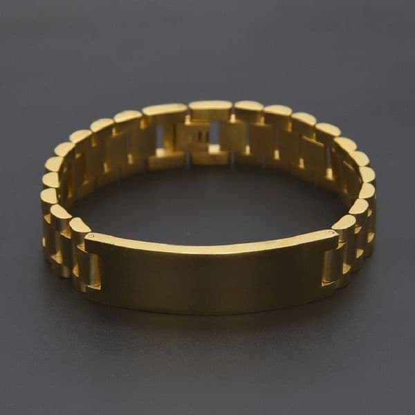 Mens Watch Link Bracelet Gold Plated Stainless Steel Links Cuff Bangles Hip Hop Jewelry For Men Gift