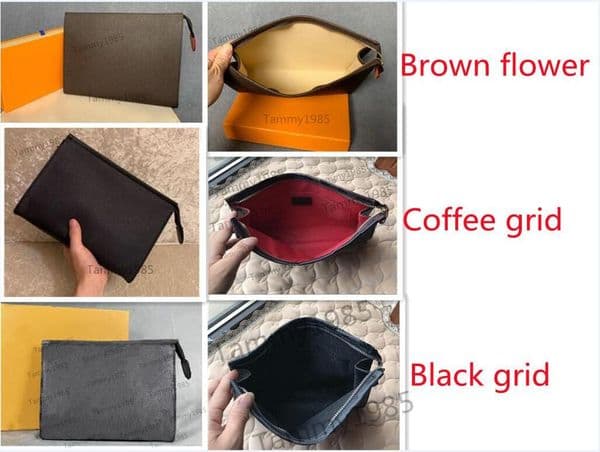 Top Quality Clutch Bags Travel Toiletry Pouch 26 cm Protection Makeup bags Clutchs Women Leather Waterproof Cosmetic For men With Dust Bag 5 colors