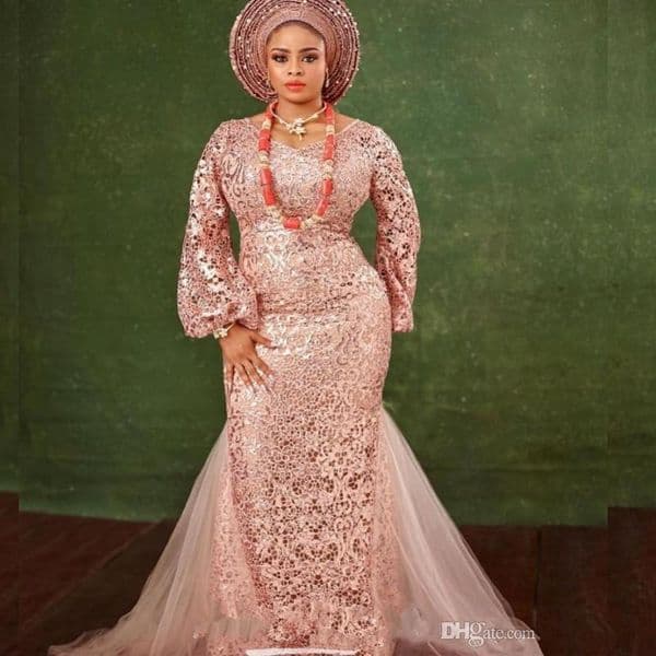 Plus Size Pink Mermaid Evening Dresses Long Sleeve Jewel Lace Applique Occasion Prom Gown Custom Made Ruched Tulle Formal Party Dresses