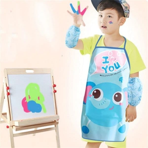 1 Set Cute Kids Chef Apron Sets Child Cooking Painting Waterproof Children Gowns Bibs Eating Clothes Drawing For Dinner 211222q