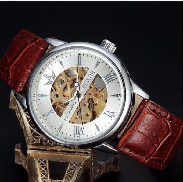 SEWOR mechanical watch Automatic movement watch Leather strap men's casual fashion watch SEW08 thumbnail 3