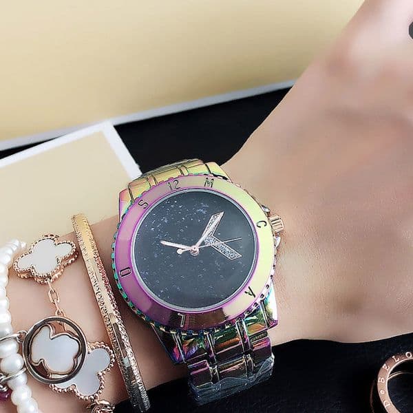 Brand quartz wrist Watch for Women Girl Big letters crystal metal steel band Watches M105