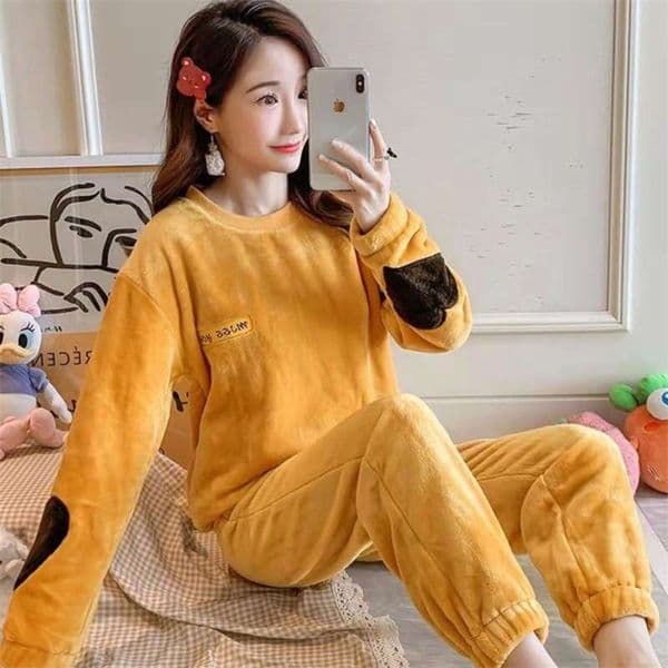 Autumn Winter Women Pyjamas Sets pajamas Sleepwear Suit Thick Warm Coral Flannel nightgown Female Cartoon Animal Pijama Mujer 210928