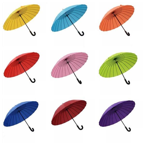 24 Bone Bend Handle Umbrella Flowering Sunny Reinforcement Wind-proof Umbrella Creative Encounter Water Flowering Umbrella