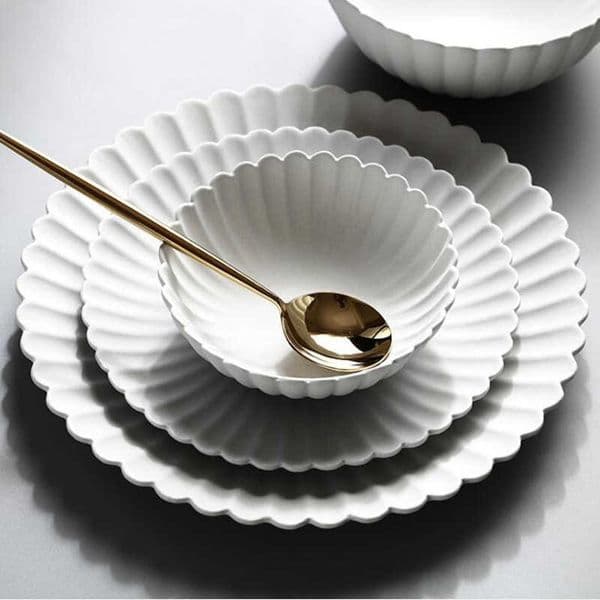 Gray Petal Dinner Plate Ceramic Kitchen Plate Tableware Set Food Dishes Rice Salad Noodles Bowl Soup Kitchen Cook Tool 1pc 211012