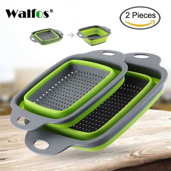WALFOS 2pcs/set Foldable Strainer Basket Collapsible Colander Sets Square Shape Fruit Vegetable Washing Drainer Kitchen Baskets 211109