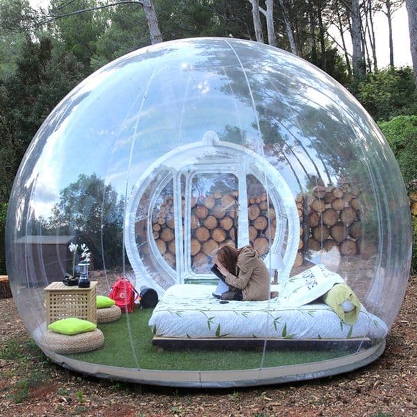 wholesale Fast Delivery 2 People Outdoor Single Tunnel Inflatable Bubble Dome Tent Eco Home With Fan 3/4/5M Dia Igloo Clear House Hotel