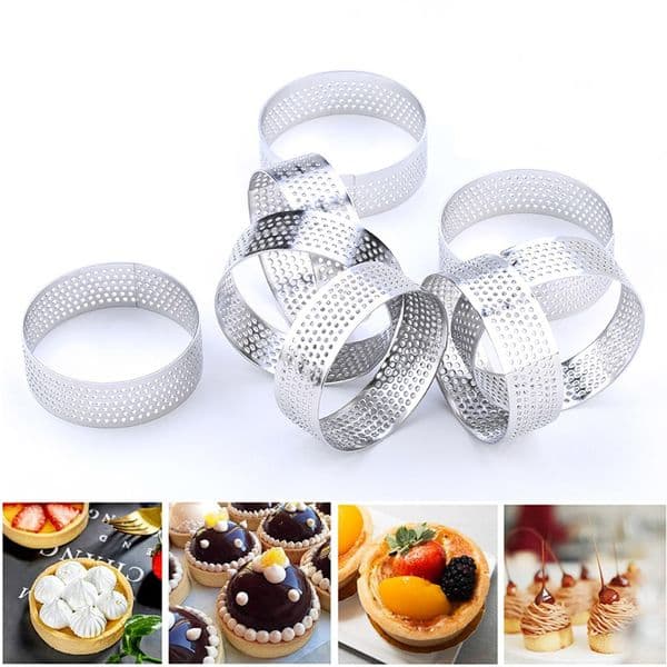 Stainless Steel Mini Tart Ring Heat-Resistant Perforated Cake Mousse Ring Pie Cake Mould French Mousse Cheese Tower Ring Mold 210225