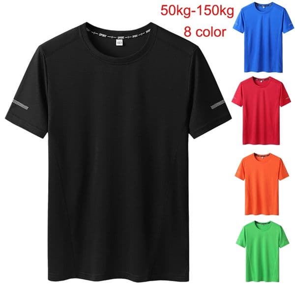 Men T-shirt Solid Color Breathable Quick Dry Short Sleeve Elasticity Sweat-Absorbent Summer Men Fashion Shirt Plus Size L-9XL 210726