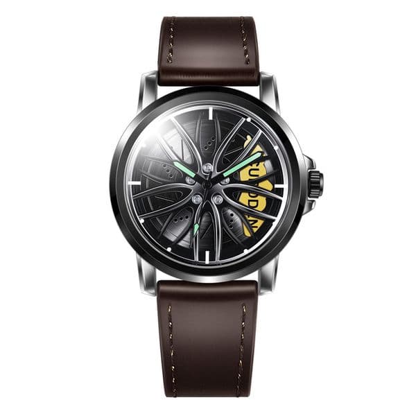 Creative Leather Strap Unique Cool Sport 3D Rim Watch Skeleton Quartz Mens Car Wheel Watch Luxury Steel Clock Cool Male reloj