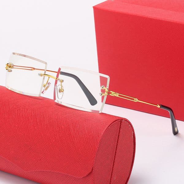 Oversized Sunglasses Womens Designer Sunglasses Two Chain Carti Square Frameless Sunglass Polarized Sport Eyeglasses Gold Transparent 57mm Luxury Brand Glasses