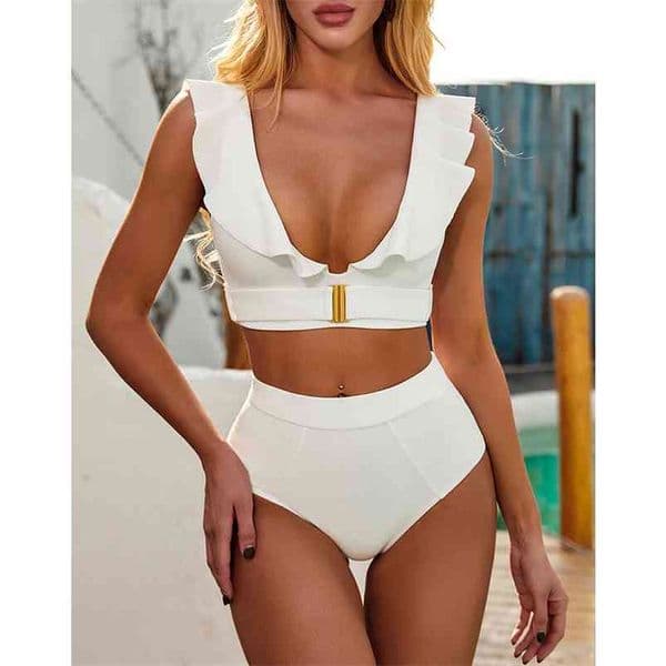 Ruffle Bikini Set High Waist Swimsuit Women Push Up Swimwear Female White Bathing Suits Summer Beach Wear Swimming Suit 210629Z XJ260130
