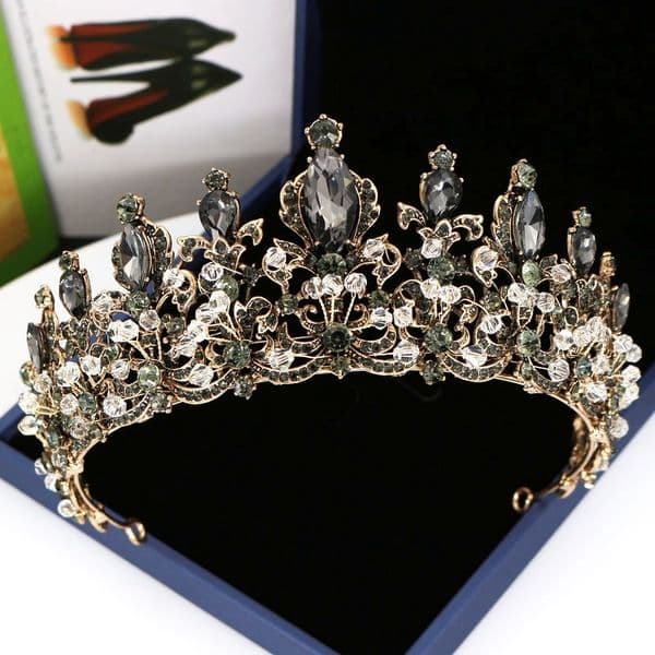 Baroque Black Crystal Women Hair Jewelry Rhinestone Vintage Tiaras And Crowns Handmade Queen Princess Bridal Wedding Ornaments 210203