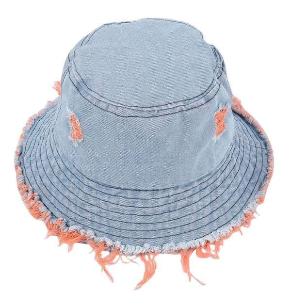 Women's Denim Hats with Hole Cowboy Fisherman Caps Korean Casual Rough Edge Basin Hat Tide Couple Sun