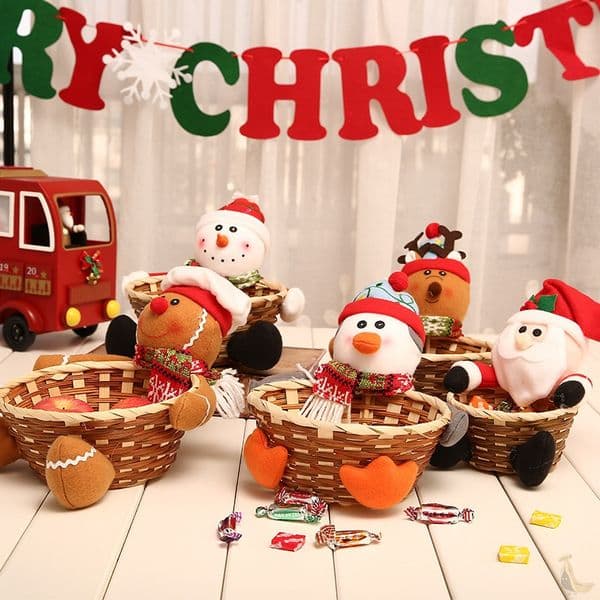 Christmas Candy Basket Santa Claus Decoration Family Cute Elk Snowman Fruit Storage Gift Kitchen Storage