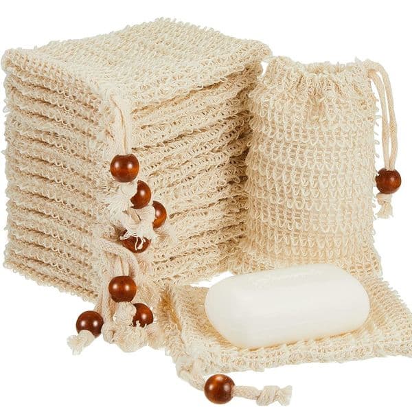 Exfoliating Bags- Natural Sisal Soap Saver Bag Pouch with Drawstring for Foaming, Drying Soaps, Exfoliation, Massage Shower Bath