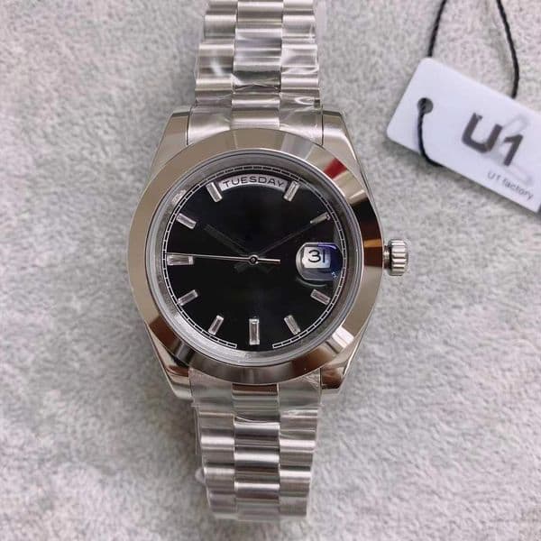 ST9 Steel Watches 40MM Diamond Black Dial Smooth Bezel Ice Automatic Mechanical Movement Sapphire Glass President Stainless Mens Wristwatches