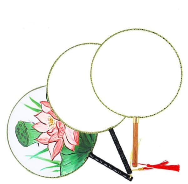Party Supplies 24cm DIY Blank White Silk Hand Fans Student Children Hands Painting Fine Art Programs Chinese Palace Round Fan SN2543