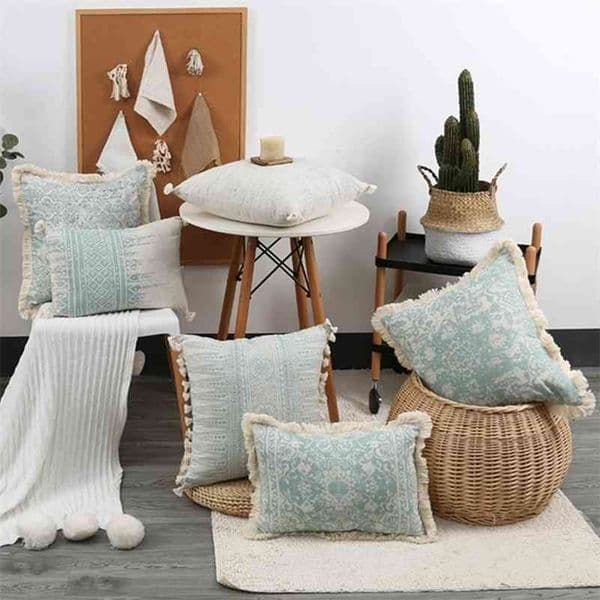 Vintage Pillow Cover 45x45cm/30x50cm Green Cushion Cover Cotton Linen With Tassles for home decoration Living Room Retro 210317