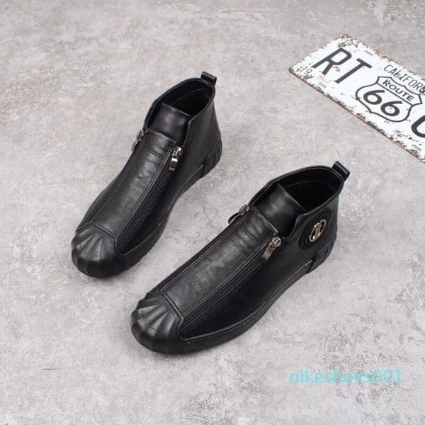 Men's Sneakers Punk Street British Style Casual Ankle Boots Men High Top Zipper Black Bottom Flat Platform Shoes for Male
