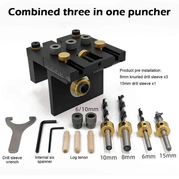 Locator Jig 3 In 1 Woodworking Doweling Jig Kit With Positioning Clip Adjustable Drilling Guide Puncher Locator Carpentry Tools