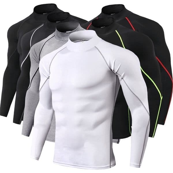 High collar Compression Shirts Men Bodybuilding Sportswear T-shirt Long Sleeve Top Gyms T Shirt Men Fitness Tight Rashgard 210329