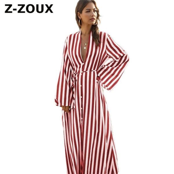 Women Dress Long Sleeve Bandage Striped Dresses Plus Size Shirt Fashion Summer Clothes 210513