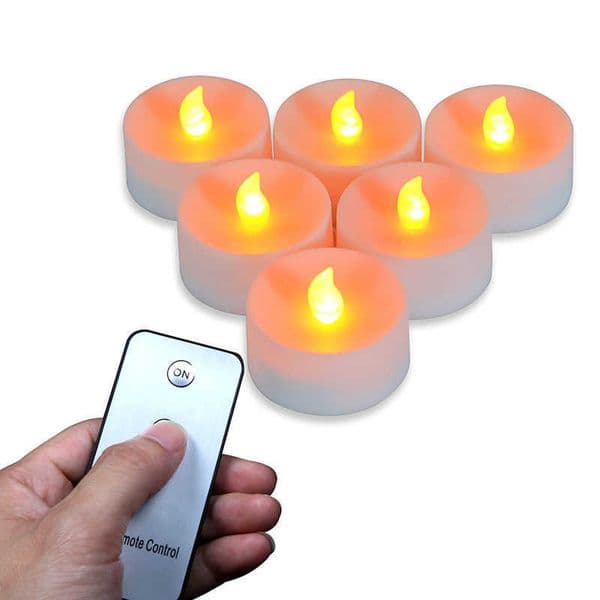 Pack of 6 LED Tea Lights With Remote, AAA Battery Operated Flameless Flickering Tealight Candles with Timer,For Wedding Dec L26052209