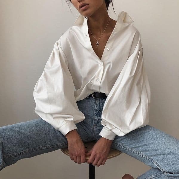 Ladies Lantern Sleeve Elegant Blouse Shirt Women White Black Casual Button Vintage Turn Down Collar Office Lady Shirt Female 210317