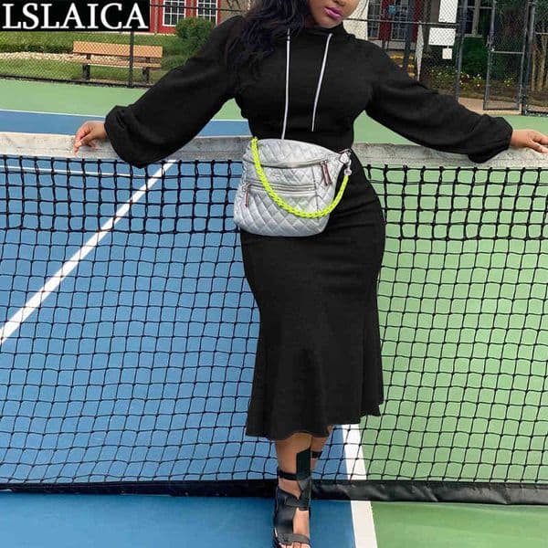 Two Piece Set Women Midi Skirt and Top Plus Size Casual Solid Female Outfits Autumn Hooded Crop Fashion Streetwear 210520