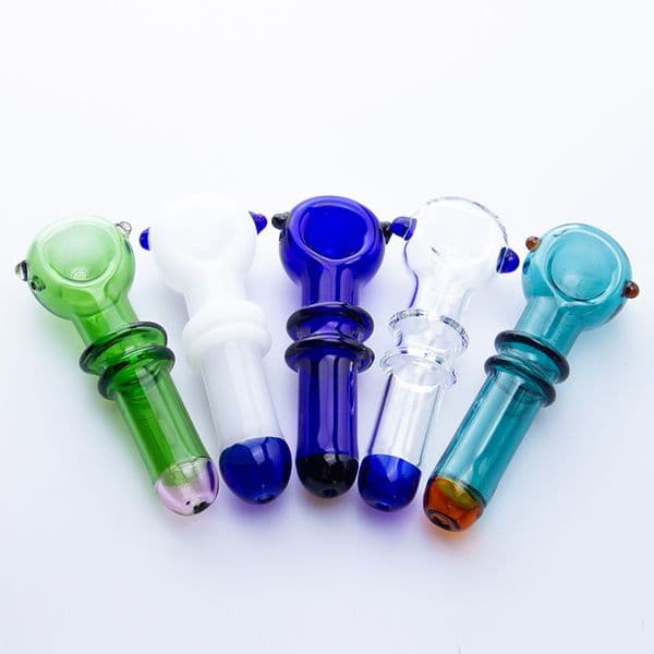 Y077 Smoking Pipe About 4.1 Inches 2 Rings Style Colorful Spoon Bowl Glass Hand Pipes
