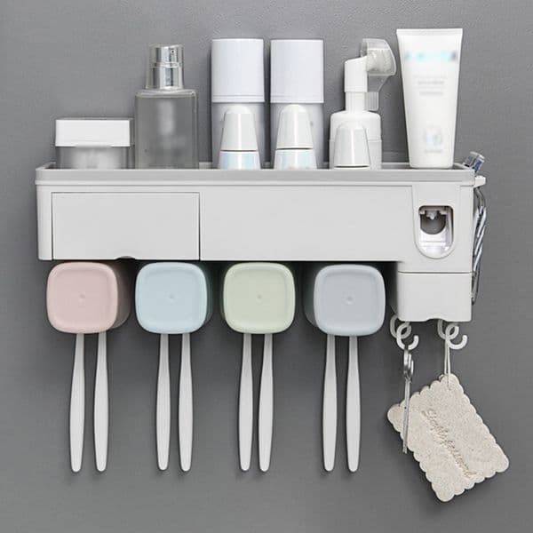Automatic Toothbrush Holder Toothpaste Squeezer Dispenser With Cup Wall Mount Stand Storage Rack Bathroom Accessories Set 210322