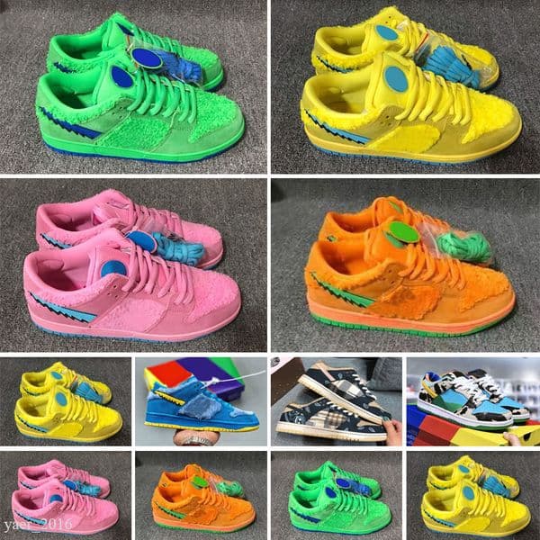 SB Dead Bears Kids Shoes Design Boys Girls Sneakers Yellow Green Pink Blue Bear Toddler Skateboard Size 24-35