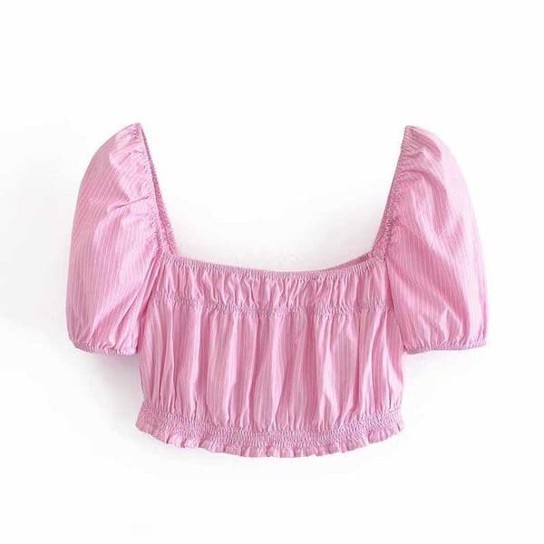 Women Summer Crop Top Short Puff Sleeves Elastic Bust Casual Fashion Sexy Chic Lady Woman Camisole Tank Top 210709