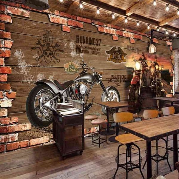 Personalized Customization Retro Motorcycle Brick Wallpaper Restaurant Cafe Creative Decor 3D Embossed Mural Papel De Parede 3 D 210722