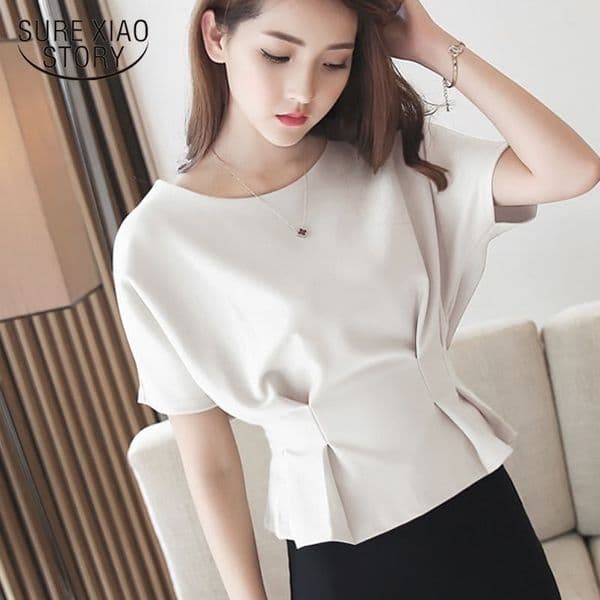 Fashion Women Tops 2021 Korean Fashion Clothing Chiffon Blouse Solid Batwing Sleeve Plus Size Tops Shirts Ladies Tops 3624 50 210317
