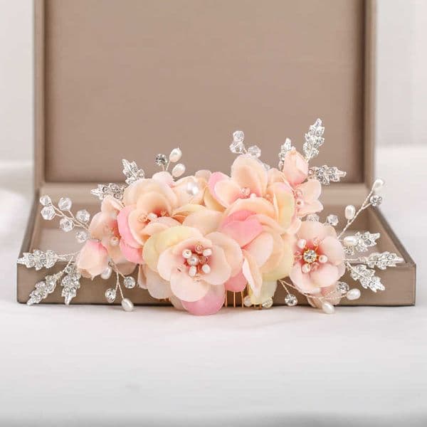 Gold Color Rose Flowers Tiaras Hair Combs Crystal Headpiece For Bride Women Pearl Accessories Wedding Ornaments 210616