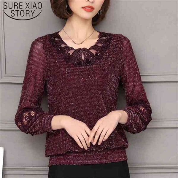 Autumn Winter Plus Size Women Clothing Lace Shirt Tops Female Elegant Long-sleeve Blouses Shirts 5XL 7754 50 210506