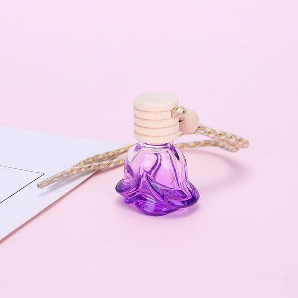 Rose Perfume Bottle Flower Shape Empty Glass Car Essential Oils Perfume Pendant Ornament Rose Fragrance Bottles 6styles DH8680