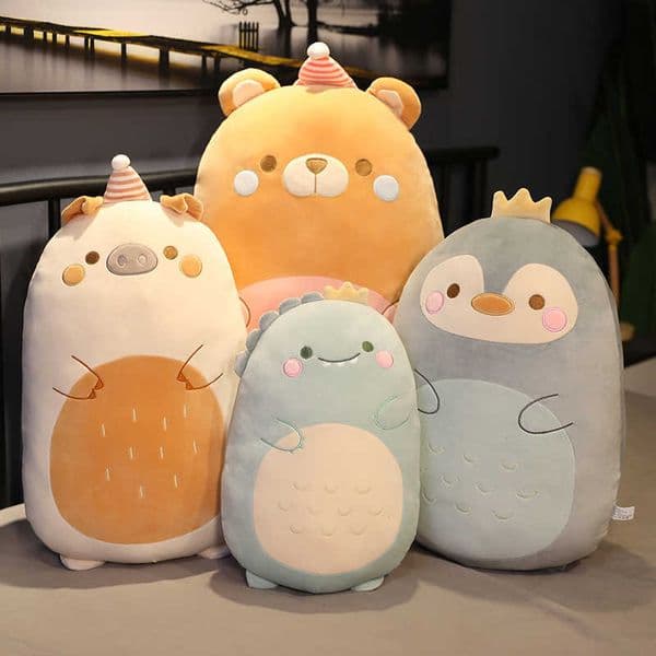 Cute Elastic Animal Toy Plush Stuffed Bear Dino Pig Huggable Plushie Pillow Friend with Zipper 45/60/80cm 210728