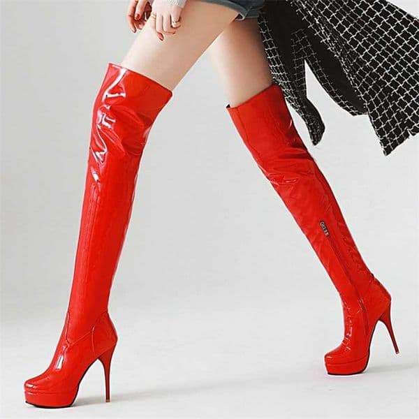 Fashion Thigh High Boots Women Platform Autumn Winter Over Knee Boots Sexy High Heels Red White Fetish Shoes Woman Plus Size 48 211021