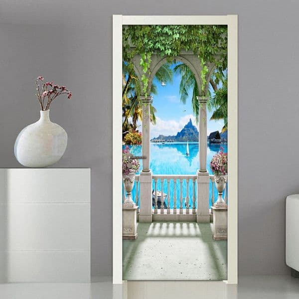 Balcony Landscape 3D Photo Mural Wallpaper For Living Room Bedroom Door Sticker PVC Self Adhesive Waterproof Wall Paper Modern 210317