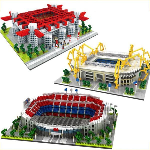 Architecture Football Soccer Field San Siro Stadium Diamond Building Blocks Old Trafford Nou Camp Signal Iduna Micro Bricks Toys X0522