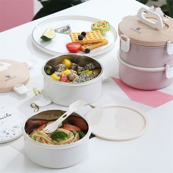 Japanese Stainless Steel Lunch Box Portable Food Storage Container Double-layer Fresh Microwave Outdoor Picnic 210423