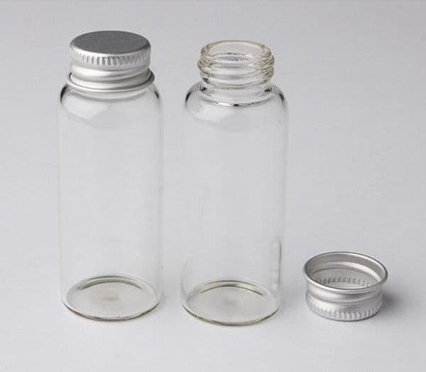 wholesale 600 x 25ml transparent screw neck bottle with aluminum cap 25 ml glass sample vials