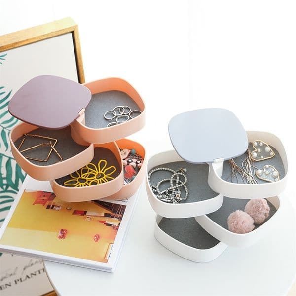 Rotatable 4 Layers Fashion Storage Case Jewelry With Mirror Easy To Carry For Necklace Earrings Debris 210423