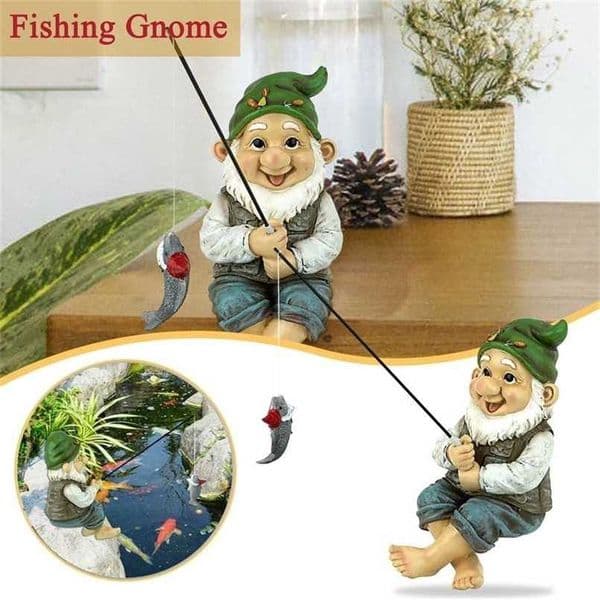 The Fishing Gnome Sitter Outdoor Garden Gnomes Funny Lawn Resin Sculpture Statues Fisherman Creative Decoration Accessories 211108